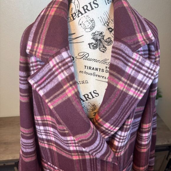 Avec Les Filles Plaid Wool Blend Double Faced Long Line Coat Oversized Sz L - Picture 3 of 10